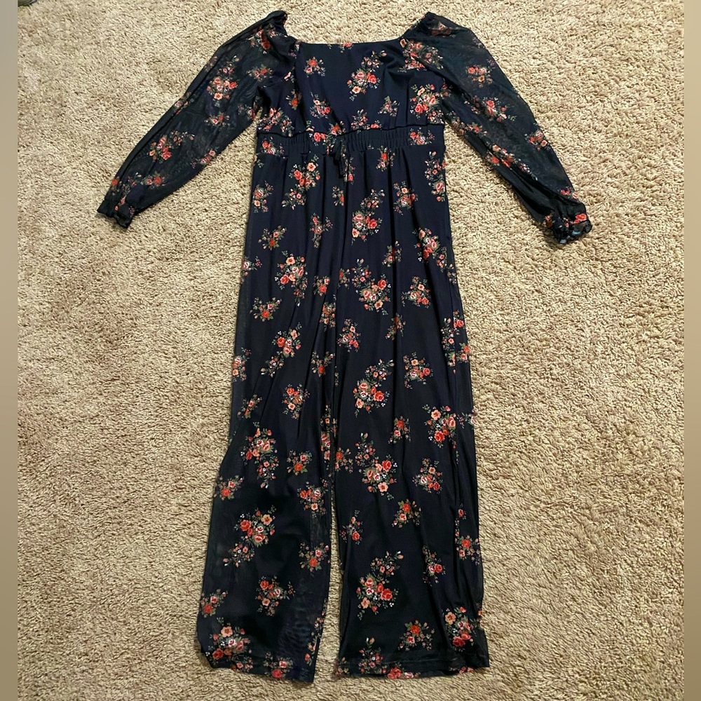 Girls Black floral jumpsuit